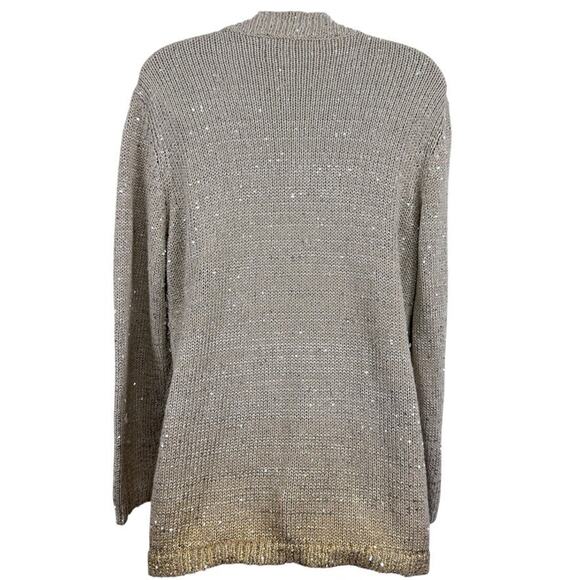 Chicos Womens Beige Sequin Silver Gold Open Cardigan Cotton Blend Sweater 2/ L - Picture 14 of 16